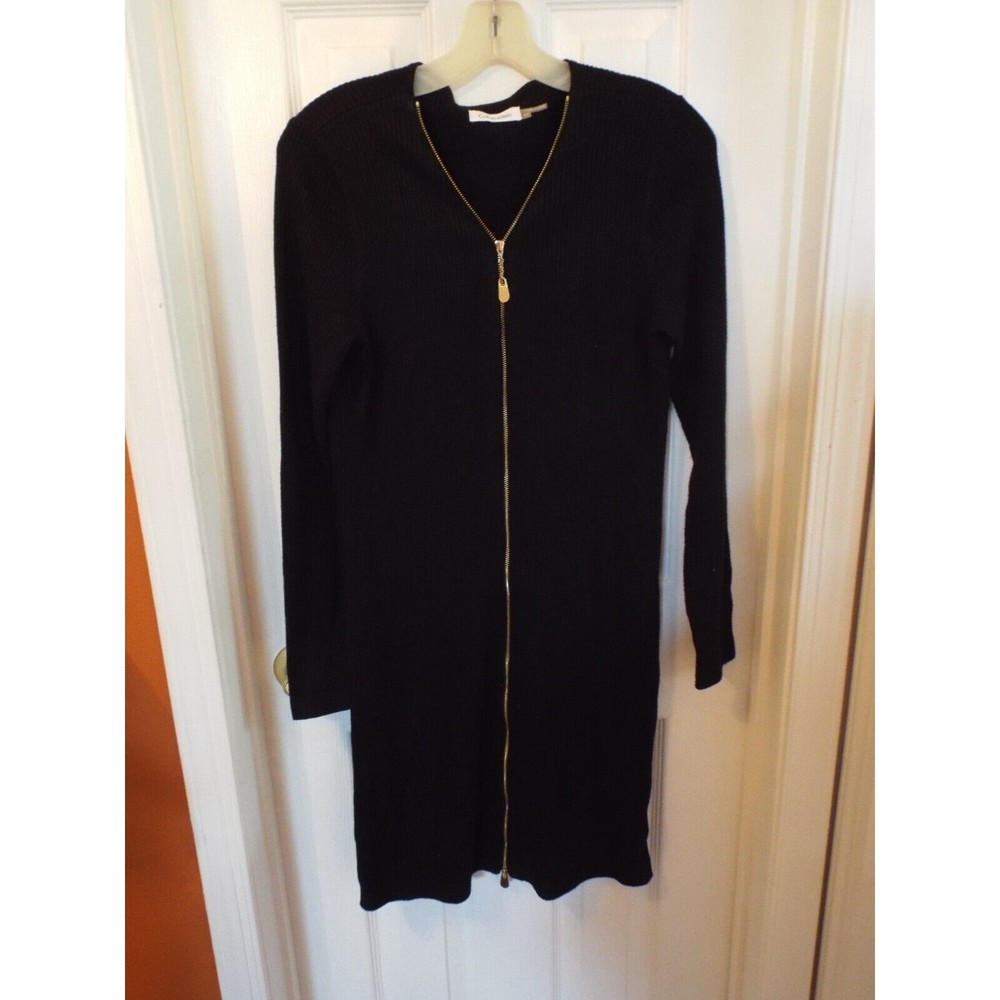 Calvin Klein Knit Dress Medium Zip Front Long Sleeve Fitted Body Con